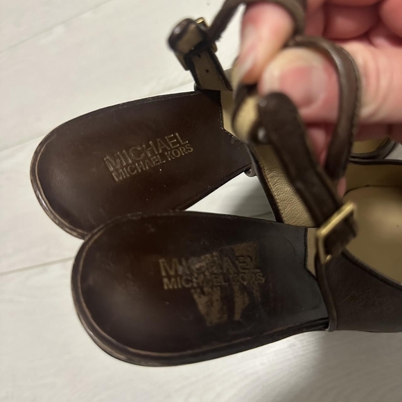 Michael Kors Brown Leather Kitten Heels with Gold Buckle - Picture 7 of 7